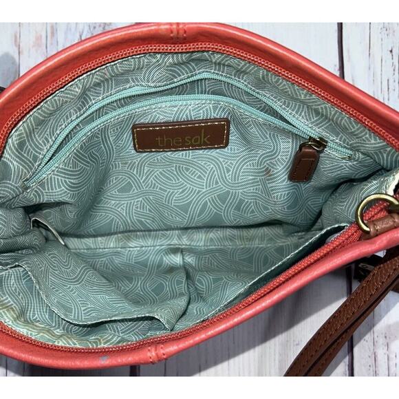 The Sak Iris Demi Orange Brown Pebble Leather Crossbody Shoulder Purse Bag - Picture 13 of 15